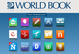words world book in large blue letters and colorful squares with subjects listed
