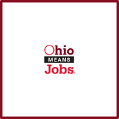 words "Ohio Means Jobs" in burgundy