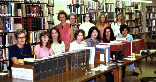 group of library staff from the 1970s